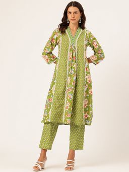 STUDIO MISRI - Green Floral Printed Kurta and Pant