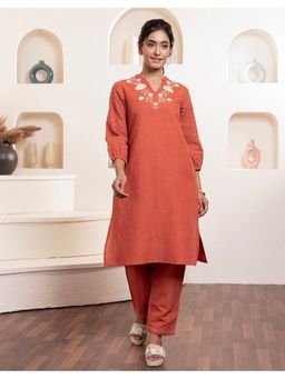 STUDIO MISRI - Rust Embroidered Kurta and Pant