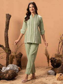 WEAVLLITE - Sage Green Rayon Lace Design Co-ord Set