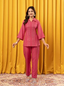 WEAVLLITE - Pink Rayon Sequins Kurta and Pant
