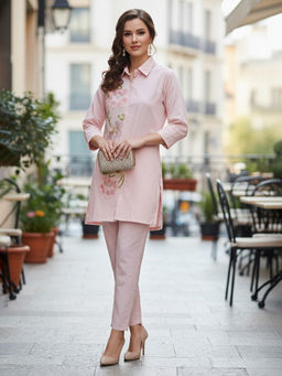Zolo Label - Women Elegant Pink Coatrise Fabric Co-ord Set