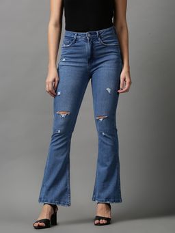 SHOWOFFFF - Womens Mildly Distressed Bootcut Blue Denim Jeans