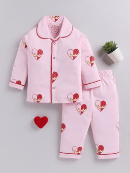 Clt.s - Pink Graphic Cotton Full Sleeves Shirt with Pyjama