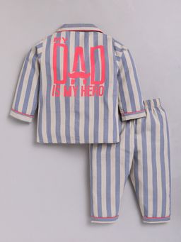 Clt.s - Grey Typography Cotton Full Sleeves Shirt with Pyjama