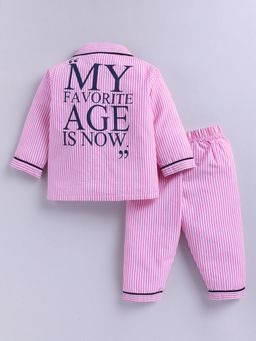 Clt.s - Pink Typography Cotton Full Sleeves Shirt with Pyjama