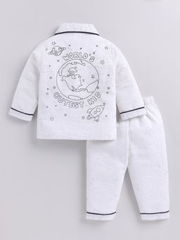 Clt.s - Off White Typography Cotton Full Sleeves Shirt with Pyjama
