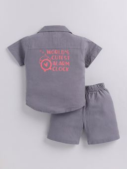 Clt.s - Grey Typography Cotton Short Sleeves Shirt with Shorts