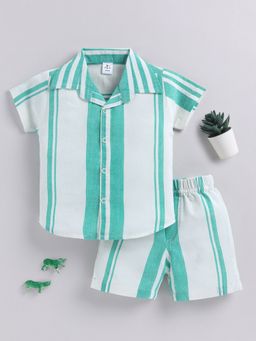 Clt.s - Green Striped Cotton Short Sleeves Shirt with Shorts