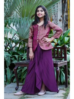 Misbis - Elegant Wine Silk-Blend Kurta with Intricate Gold Brocade and Dhoti