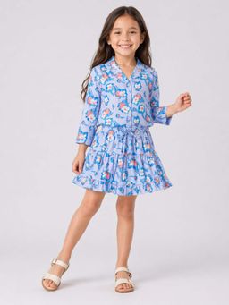 PICCOLO - Rayon Floral Shirt and Tiered Skirt - Blue