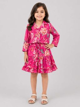 PICCOLO - Floral Shirt and Tiered Skirt - Pink