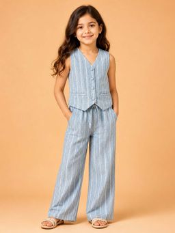 PICCOLO - Cotton Striped Blue Co-Ord Set