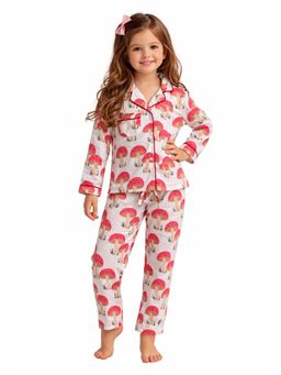PICCOLO - Cotton All Over Mushroom Printed White Shirt with Pyjama