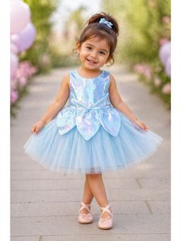 The Magic Wand - Solid Fairy Styled Tulle Knee Length Dress - Blue