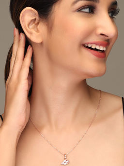 Laida - Rose Gold Plated AD Studded Swan Pendant with Chain