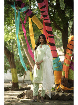 WEAVLLITE - Mehendi Special Pista Green Silk Kurta (Set of 3)