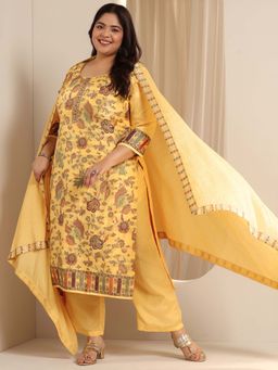 Extra love by Libas - Plus Size Women Yellow Straight Kurta and Pant with Dupatta
