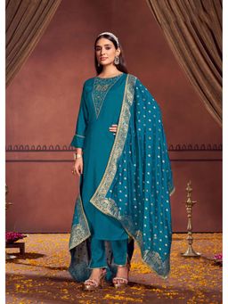 BulBul - Adab Muslin Teal Kurta and Pant with Dupatta (Set of 3)