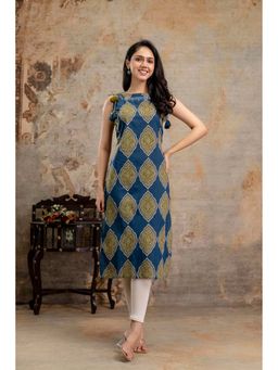 Stylum - Blue Ethnic Printed Cotton Straight Kurta