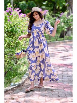 Stylum - Lavender Floral Printed Rayon Flared Dress