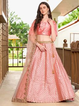 Ethnovog - Pink Semi Stitched Lehenga and Unstitched Blouse with Dupatta (Set of 3)