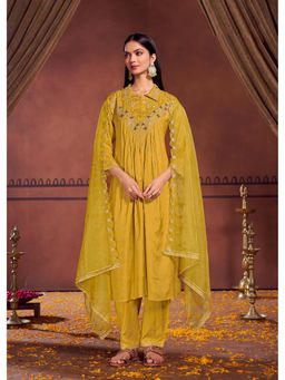 BulBul - Himawari Muslin Mustard Kurta and Pant with Dupatta (Set of 3)