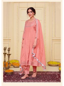 BulBul - Indu Muslin Peach Kurta and Pant with Dupatta (Set of 3)