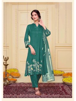 BulBul - Kuhu Green Muslin Kurta and Pant with Dupatta (Set of 3)