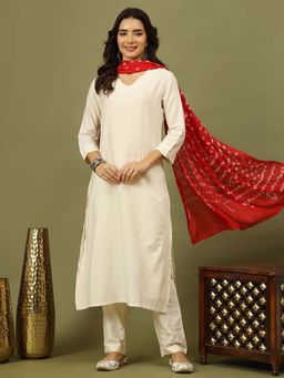 Rama's - Women Off White Straight Kurta and Pant with Dupatta (Set of 3)
