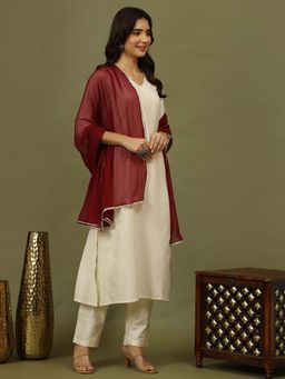 Rama's - Women Off White Straight Kurta and Pant with Dupatta (Set of 3)