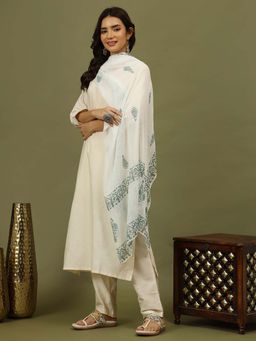 Rama's - Women Off White Straight Kurta and Pant with Dupatta (Set of 3)