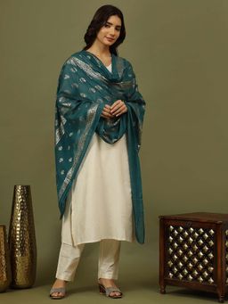 Rama's - Women Off White Straight Kurta and Pant with Dupatta (Set of 3)