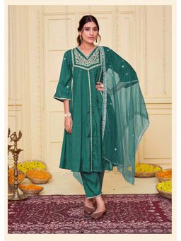 BulBul - Praniti Muslin Green Kurta and Pant with Dupatta (Set of 3)