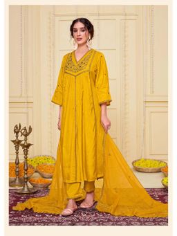 BulBul - Praniti Muslin Mustard Kurta and Pant with Dupatta (Set of 3)