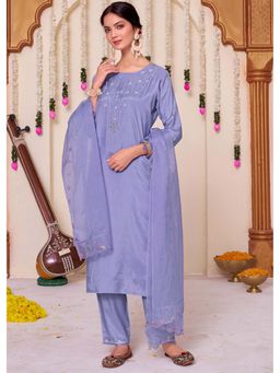 BulBul - Roshni Muslin Purple Kurta and Pant with Dupatta (Set of 3)