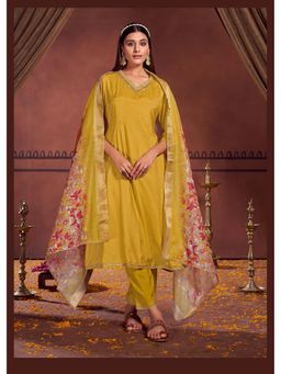 BulBul - Shikha Muslin Mustard Kurta and Pant with Dupatta (Set of 3)