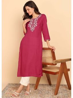 Vbuyz - Pink Solid Straight Rayon Stitched Kurta