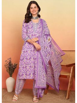 Vbuyz - Lavender Printed Straight Kurta and Pant with Dupatta (Set of 3)