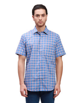ColorPlus - Tailored Fit Checkered Dark Blue Shirt