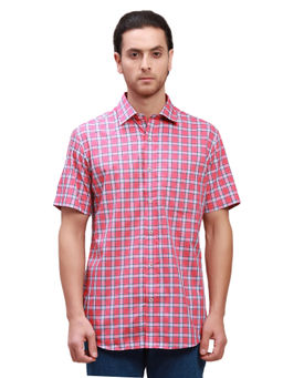 ColorPlus - Tailored Fit Checkered Dark Red Shirt