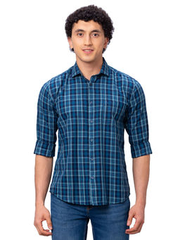 Park Avenue - Slim Fit Checkered Dark Blue Shirt