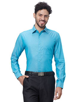 Raymond - Slim Fit Self Design Medium Blue Shirt