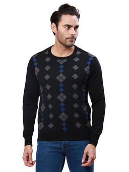 Raymond - Regular Fit Self Design Black Sweater