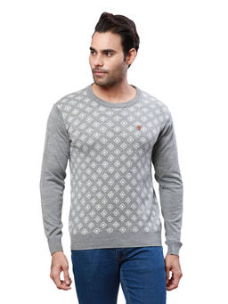 Raymond - Regular Fit Self Design Medium Grey Sweater