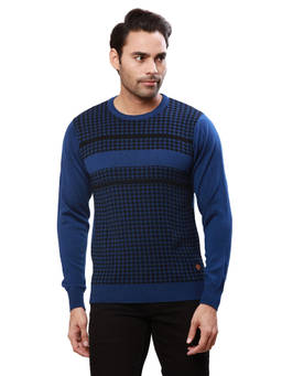 Raymond - Regular Fit Self Design Dark Blue Sweater