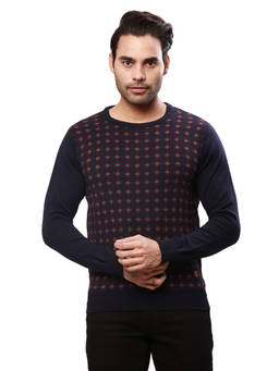 Raymond - Regular Fit Self Design Dark Blue Sweater