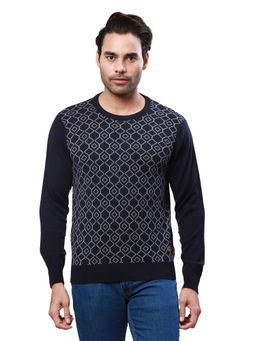 Raymond - Regular Fit Self Design Dark Blue Sweater