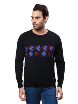 Raymond - Regular Fit Self Design Black Sweater