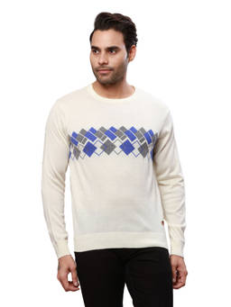 Raymond - Regular Fit Self Design White Sweater