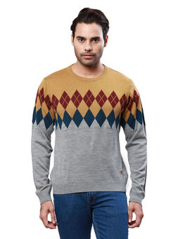 Raymond - Regular Fit Self Design Medium Grey Sweater